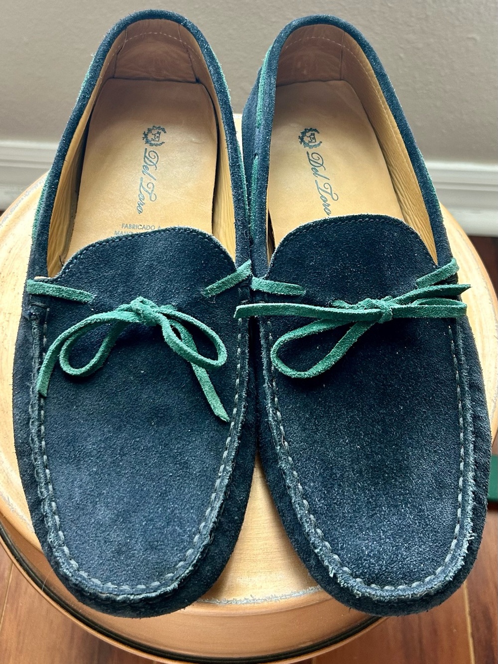 Del Toro Teal Suede Slip-On Loafers with Green Laces